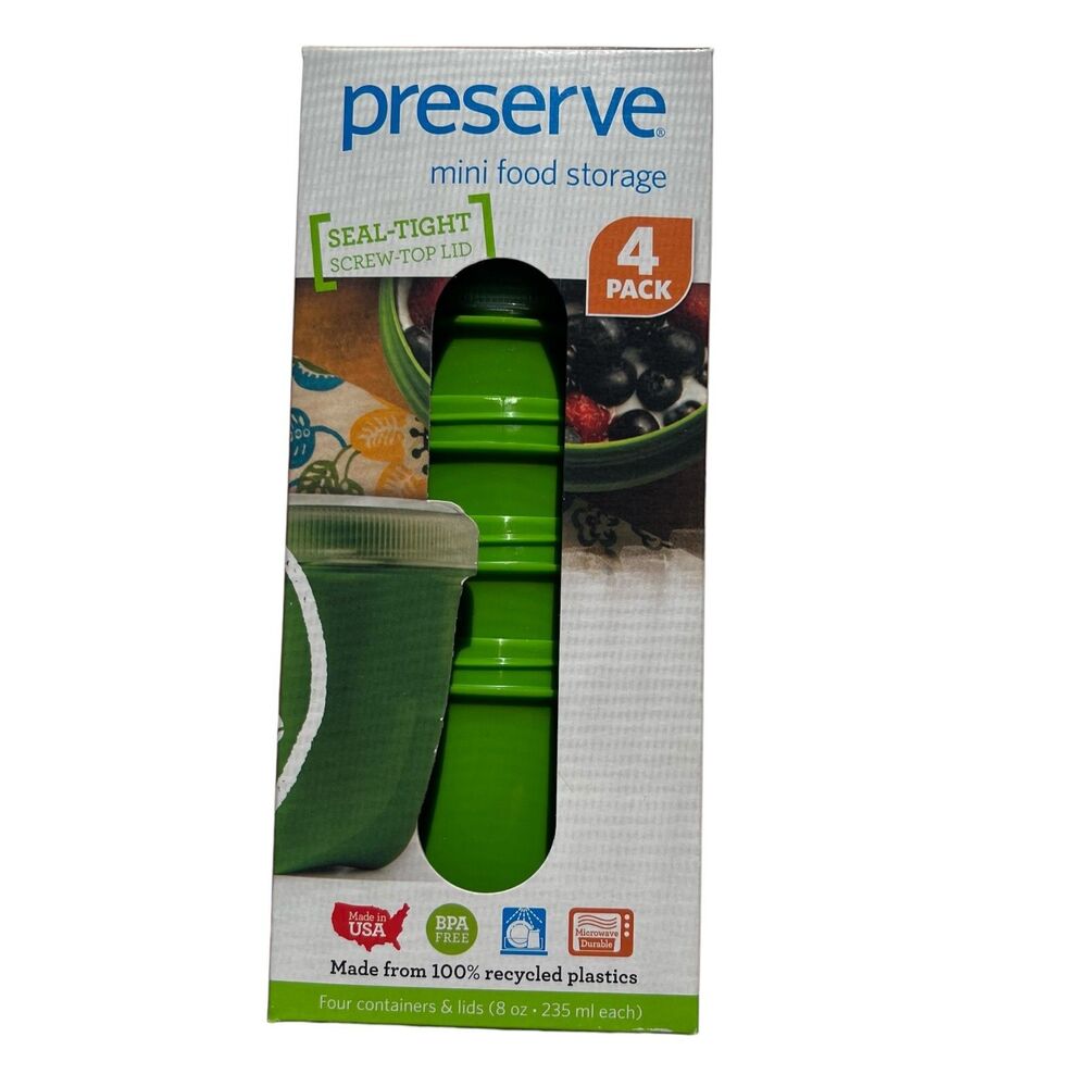 Storage Containers 8 oz Recycled Plastic Made in USA Preserve Green Set Of 4
